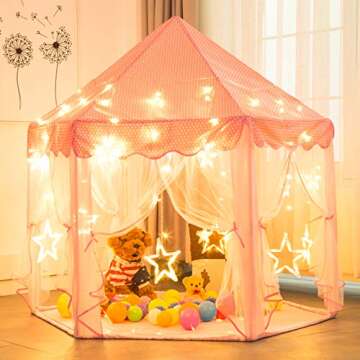 Sunnyglade 55'' x 53'' Princess Tent with 8.2 Feet Big and Large Star Lights Girls Large Playhouse K...