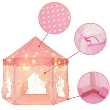 Sunnyglade 55'' x 53'' Princess Tent with 8.2 Feet Big and Large Star Lights Girls Large Playhouse Kids Castle Play Tent for Children Indoor and Outdoor Games Children's Day Gift