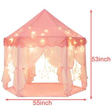 Sunnyglade 55'' x 53'' Princess Tent with 8.2 Feet Big and Large Star Lights Girls Large Playhouse Kids Castle Play Tent for Children Indoor and Outdoor Games Children's Day Gift
