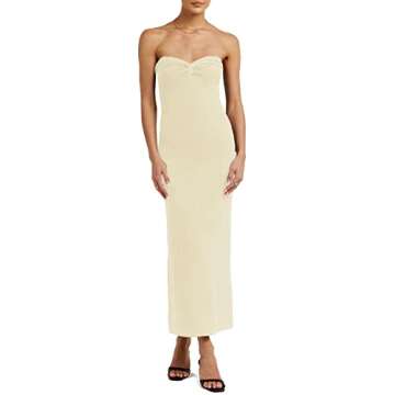 Women’s Midi Dress Sexy Sweetheart Neck Ribbed Knit Twisted Backless Sleeveless Summer Beach Party Date Midi Bodycon Dress (as1, Alpha, x_s, Regular, Regular, Beige, X-Small)