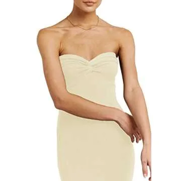 Women’s Midi Dress Sexy Sweetheart Neck Ribbed Knit Twisted Backless Sleeveless Summer Beach Party Date Midi Bodycon Dress (as1, Alpha, x_s, Regular, Regular, Beige, X-Small)