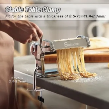 Sailnovo Pasta Maker Machine, 180 Roller Pasta Maker, 9 Adjustable Thickness Settings 2-in-1 Noodles Maker with Rollers and Cutter, Perfect for Spaghetti, Fettuccini, Lasagna or Dumpling Skin Silver