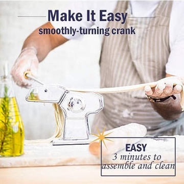 Sailnovo Pasta Maker Machine, 180 Roller Pasta Maker, 9 Adjustable Thickness Settings 2-in-1 Noodles Maker with Rollers and Cutter, Perfect for Spaghetti, Fettuccini, Lasagna or Dumpling Skin Silver