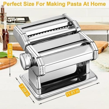 Sailnovo Pasta Maker Machine, 180 Roller Pasta Maker, 9 Adjustable Thickness Settings 2-in-1 Noodles Maker with Rollers and Cutter, Perfect for Spaghetti, Fettuccini, Lasagna or Dumpling Skin Silver