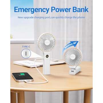 SWEETFULL Handheld Fan, Portable Fan, 5000mAh Rechargeable Battery, 6 Speed Wind, LED Display, Personal Mini Travel Fan with Backup Power, Hand Held Fan USB Foldable Electric Fan for Women Girl