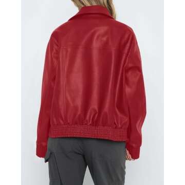 PRETTYGARDEN Women's Faux Leather Jackets 2025 Spring Bomber Jacket Zip Up Motorcycle Coats Long Sleeve Winter Clothes(Dark Red,Medium)