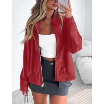 PRETTYGARDEN Women's Faux Leather Jackets 2025 Spring Bomber Jacket Zip Up Motorcycle Coats Long Sleeve Winter Clothes(Dark Red,Medium)
