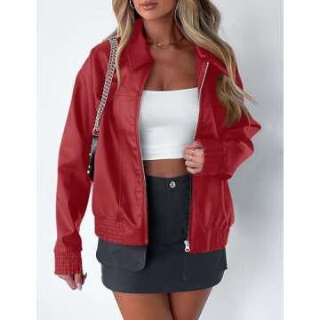 PRETTYGARDEN Women's Faux Leather Jackets 2025 Spring Bomber Jacket Zip Up Motorcycle Coats Long Sleeve Winter Clothes(Dark Red,Medium)