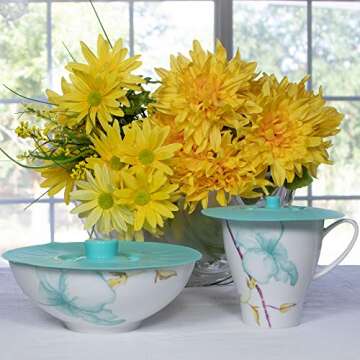 Silicone Lids Extra Large Teal Set of 6 Sturdy Suction Seal Covers. Universal fit for Pots, Fry Pans...