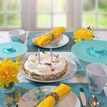 Silicone Lids Extra Large Teal Set of 6 Sturdy Suction Seal Covers. Universal fit for Pots, Fry Pans, Cups, and Bowls 5" to 12". Natural grip handles interlock for easy use and storage. Food Safe.