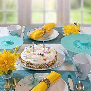 Silicone Lids Extra Large Teal Set of 6 Sturdy Suction Seal Covers. Universal fit for Pots, Fry Pans, Cups, and Bowls 5" to 12". Natural grip handles interlock for easy use and storage. Food Safe.