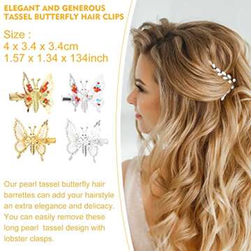 ONCHSH 3D Moving Butterfly Hair Clips,Metal Butterfly Hairpins Bride Wedding Head Pieces Hair Accessories for Women Girls (Gold Silver)