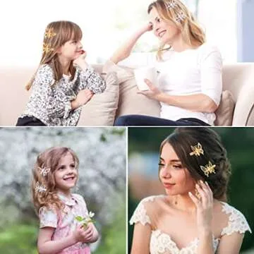 ONCHSH 3D Moving Butterfly Hair Clips,Metal Butterfly Hairpins Bride Wedding Head Pieces Hair Accessories for Women Girls (Gold Silver)