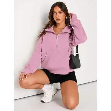 AUTOMET Womens Sweatshirts Half Zip Cropped Pullover Fleece Quarter Zipper Hoodies 2025 Fall Fashion Outfits Clothes LightPink Large