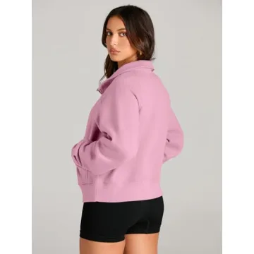 AUTOMET Womens Sweatshirts Half Zip Cropped Pullover Fleece Quarter Zipper Hoodies 2025 Fall Fashion Outfits Clothes LightPink Large