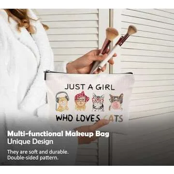 QGFM Cat Makeup Bag for Cat Lovers - Fun & Functional