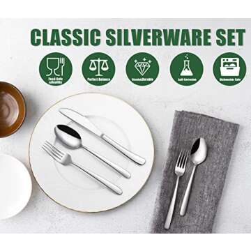 Terlulu 40 Piece Silverware Set for 8, Stainless Steel Flatware Set, Cutlery Set Utensils Include Forks Spoons Knives, Mirror Polished Tableware Set for Home Kitchen Restaurant Party, Dishwasher Safe