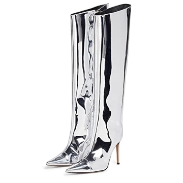 Arqa Metallic Knee High Stiletto Boots for Women