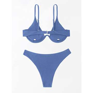 Verdusa Women's 2 Piece Triangle Bikini High Cut Bathing Suit Swimsuit Blue S
