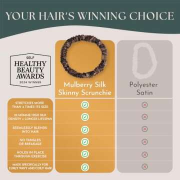 Authentic Mulberry Silk Skinny Hair Match Scrunchies for Women, Anti Breakage Hair Ties for Curly Thick & Thin Hair, No Dent & Pull, 100% Silk for Buns, Sleep & Ponytail, Medium/Deep Brunette (4 Pack)
