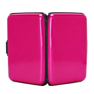 ELFISH Mini RFID Aluminum Wallet Credit Cards Holder Business Card Case Metal ID Case for Men Women (Pink)