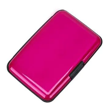 ELFISH Mini RFID Aluminum Wallet Credit Cards Holder Business Card Case Metal ID Case for Men Women (Pink)