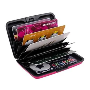 ELFISH Mini RFID Aluminum Wallet Credit Cards Holder Business Card Case Metal ID Case for Men Women (Pink)