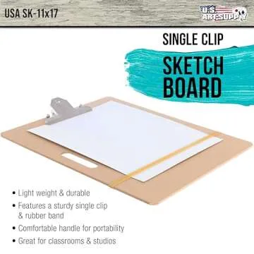 U.S. Art Supply 11" x 17" Artist Sketch Tote Board - Lightweight, Durable Tempered Hardboard with Ha...