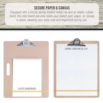 U.S. Art Supply 11" x 17" Artist Sketch Tote Board - Lightweight, Durable Tempered Hardboard with Handle, Metal Clip, Rubber Band for Sketching, Drawing, Painting - Perfect for Travel & Studio Use