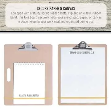 U.S. Art Supply 11" x 17" Artist Sketch Tote Board - Lightweight, Durable Tempered Hardboard with Handle, Metal Clip, Rubber Band for Sketching, Drawing, Painting - Perfect for Travel & Studio Use