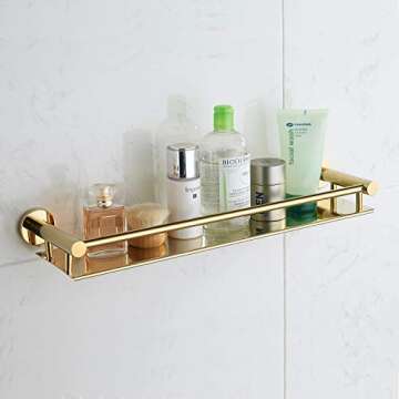 BGL Stainless Steel 304 Shelf Bathroom Shelf 19.6 Inch Wall Mount (Gold)
