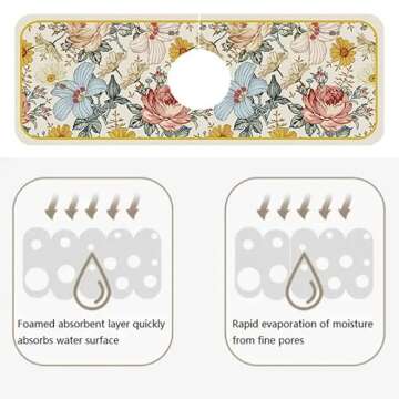 Fantasy Style Faucet Draining Mat, Self Absorbent Draining Mat for Kitchen Counter, Diatom Mud Kitchen Faucet Mat Sink Splash Guard, for Bathroom & Kitchen (B)