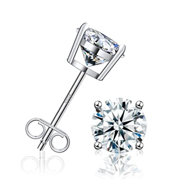 Moissanite Stud Earrings for Women Men Girls, FCINOS 18K White Gold Plated S925 Sterling Silver 1CT ...