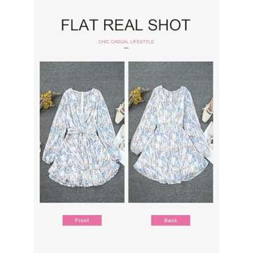 Dokotoo Womens Ladies Casual Summer Spring Ruffle Elegant Floral Long Sleeve Tie Knot V Neck Cute Chiffon Boho Beach Tunic Swing A Line Flowy Mini Short Skater Dresses for Women 2024 White Medium