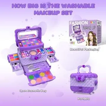 54 Pcs Kids Makeup Kit for Girls, Princess Real Washable Pretend Play Cosmetic Set Toys with Mirror, Non-Toxic & Safe, Birthday Gifts for 3 4 5 6 7 8 9 10 Years Old Girls Kids (Purple)