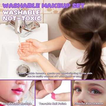 54 Pcs Kids Makeup Kit for Girls, Princess Real Washable Pretend Play Cosmetic Set Toys with Mirror, Non-Toxic & Safe, Birthday Gifts for 3 4 5 6 7 8 9 10 Years Old Girls Kids (Purple)