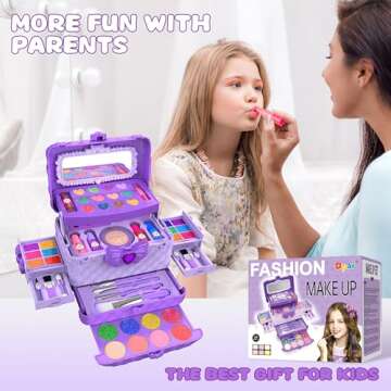 54 Pcs Kids Makeup Kit for Girls, Princess Real Washable Pretend Play Cosmetic Set Toys with Mirror, Non-Toxic & Safe, Birthday Gifts for 3 4 5 6 7 8 9 10 Years Old Girls Kids (Purple)
