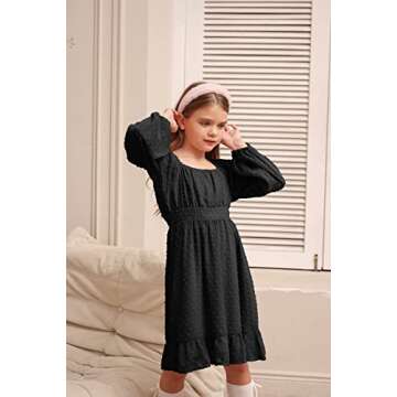 GRACE KARIN Girl Black Dress Long Sleeve Ruffle A Line Swing Flowy Solid Fall Dress Black 6Y