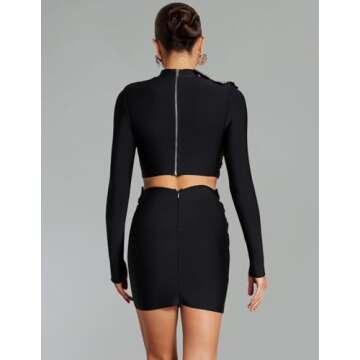 BELLA BARNETT Black Stunning Rhinestone 2 Piece Skirt Sets for Women