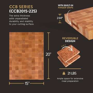 John Boos Block Large Reversible Wood Chopping Board, CCB Series, 20"x15"x2.25", Maple