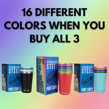 Real Deal Steel Party Pints: 16 oz Pint Cups, Stackable Tumblers, Eco Friendly Premium Metal Drinkin...