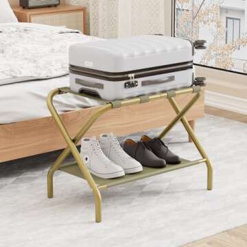 Stylish Smuxee Gold Luggage Rack - Foldable Storage for All Suitcases