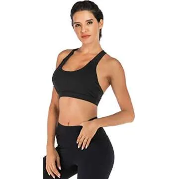 RUNNING GIRL Padded Sports Bras for Women, Push Up Wireless Yoga Bra Racerback Workout Avtivewear Bra Tops (Black-4, CN:L/US:M【Fit for 34D 34C 36B 36A】)