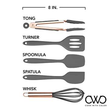 COOK WITH COLOR Silicone Cooking Utensils, Kitchen Utensil Set, Easy to Clean Silicone Kitchen Utensils, Cooking Utensils for Nonstick Cookware, Kitchen Gadgets Set, Mini, Gray