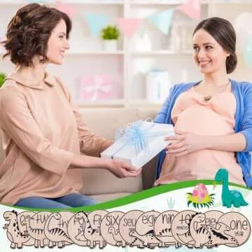 Wesiti 12 Pcs Wooden Baby Milestone Cards with Linen Bag Monthly Milestone Marker Discs Signs Announcement Cards for Pregnancy Growth Baby Shower Gifts Newborn Photo Props(Dinosaur Style)