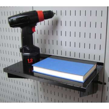 Wall Control Shelf 9in Deep Pegboard Shelf Assembly Only for use Brand Slotted Pegboard - Black