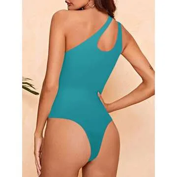 REORIA Butsmooth® Women's Trendy Sexy Plunge One Shoulder Sleeveless V Backless Going Out Tank Bodysuits Tops