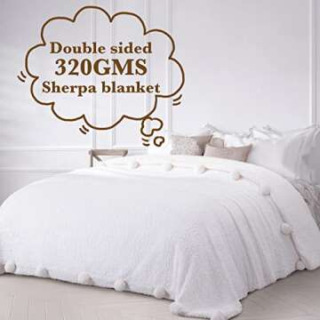 LBRO2M Double Sided Sherpa Blanket,King Size Super Soft Fuzzy Plush Warm Cozy Fluffy Throw Reversible Luxurious Blankets (White)