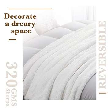 LBRO2M Double Sided Sherpa Blanket,King Size Super Soft Fuzzy Plush Warm Cozy Fluffy Throw Reversible Luxurious Blankets (White)