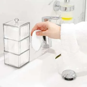 Hiceeden 9 Pieces Square Hair Accessories Organizer with Lid, Stackable Acrylic Bathroom Containers Cotton Ball Pad Qtip Holder, Clear Hair Tie Organizer Storage for Girls Bow Headband Jewelry